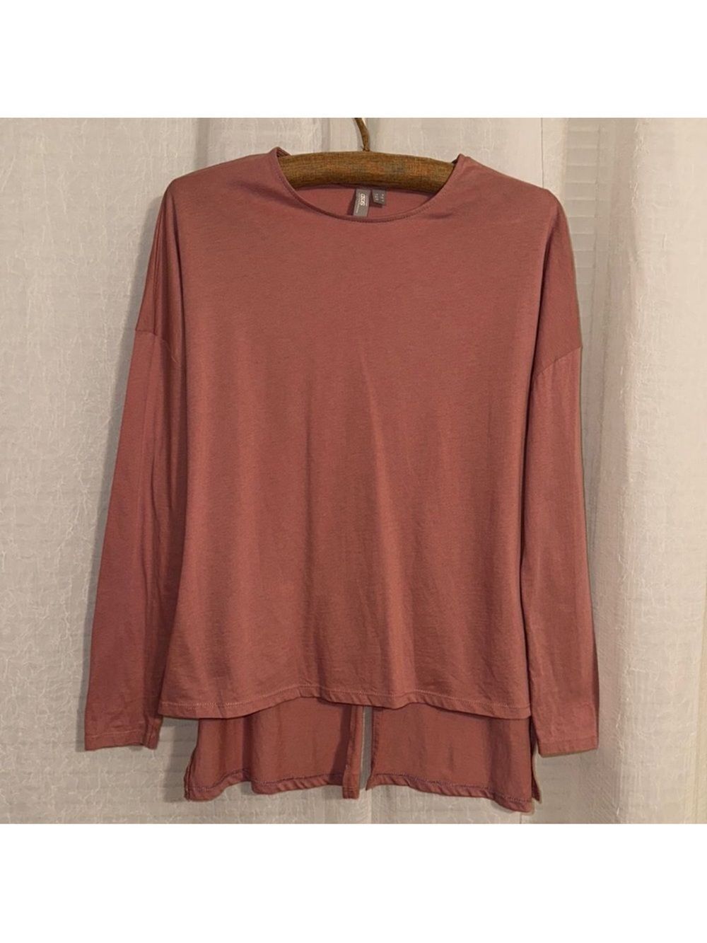 asos 4 Mauve Crewneck High Low Split Back 💯 Cotton Long Sleeve Tee